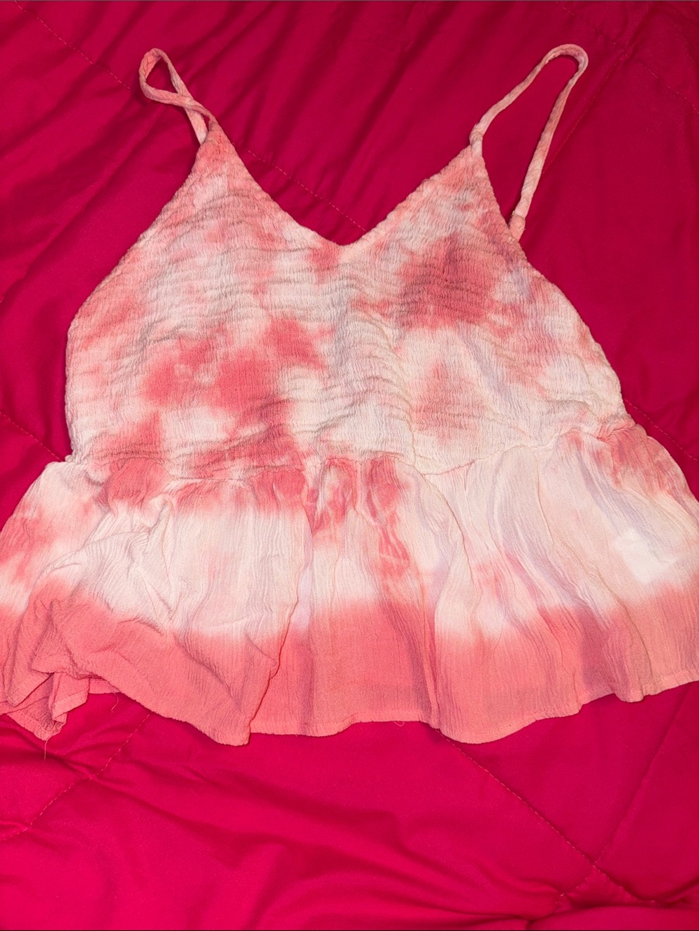 Tie-Dye Pink V-Neck Ruffle Cami Top